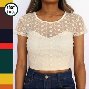 Cream crop top with floral embroidery